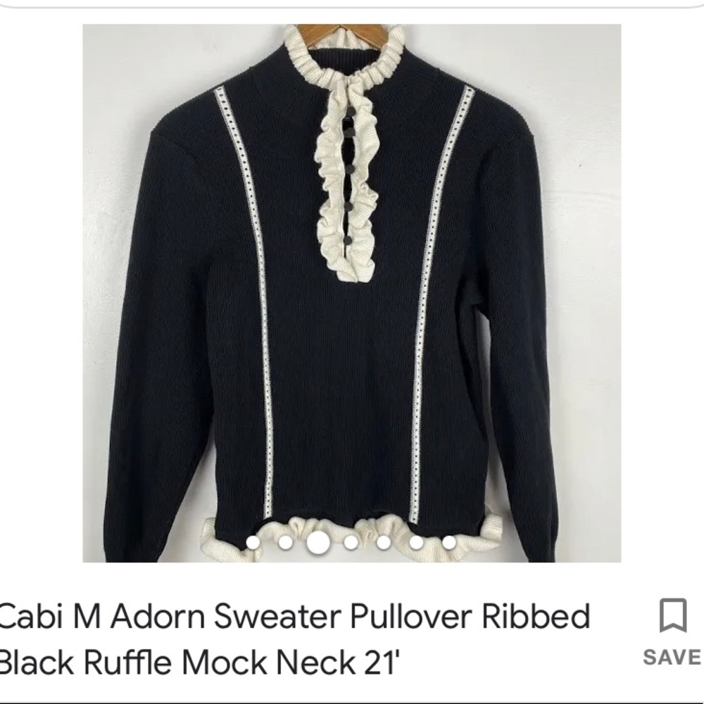 NEW Cabi M Adorn Sweater Pullover Ribbed Black Ruffle Mock Neck 21'